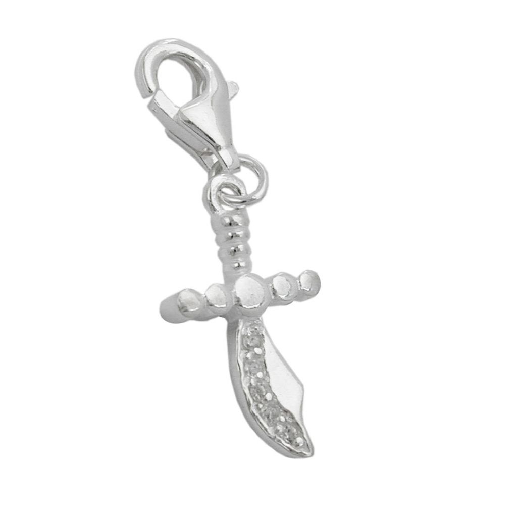 Anhänger 19x10mm Charm Krummsäbel mit Zirkonias glänzend Silber 925 silber 19x10mm
