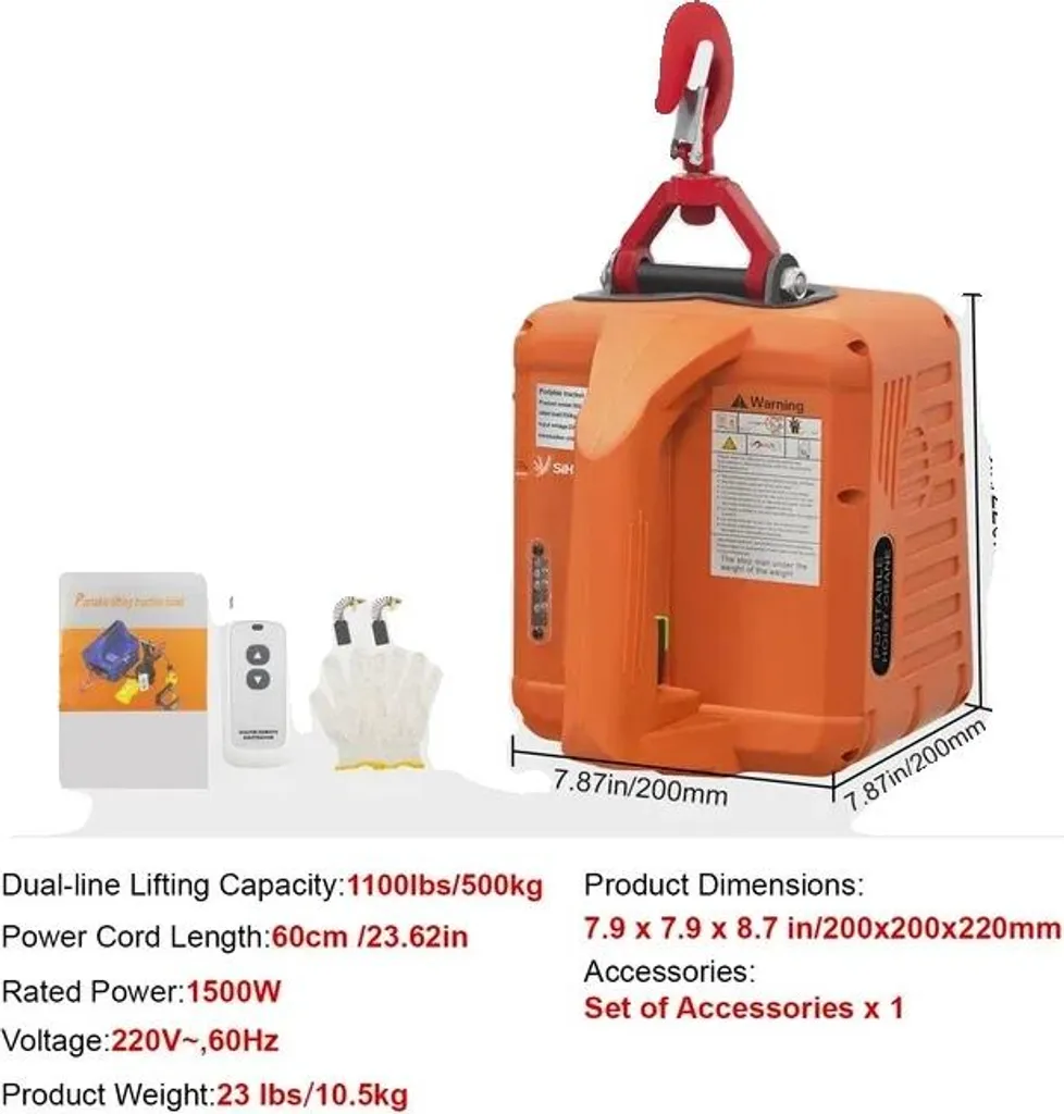 Treuil électrique de levage pour moteur et charges lourdes 1100 lbs