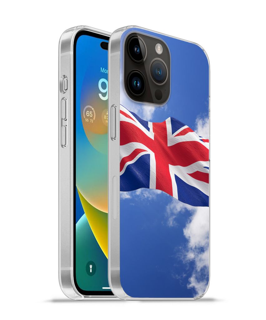 MuchoWow Handyhülle Schutzhülle Hülle für Apple iPhone 14 Pro - Softcase Die Flagge des Vereinigten Königreichs weht am Himmel Silikon Softc...