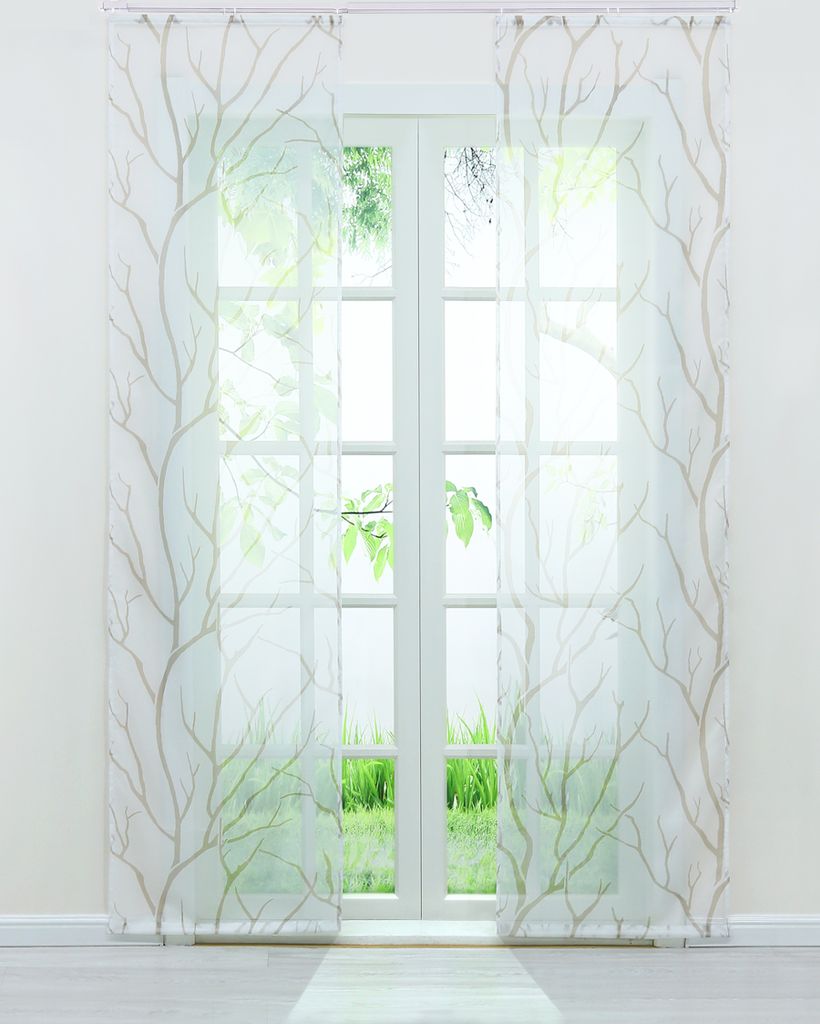 Joyswahl 2er Set Schiebegardine Flächenvorhang mit Klettband Voile Gardinen mit grauem Zweigmuster BxH 57x 245 cm Beige 2 Stück