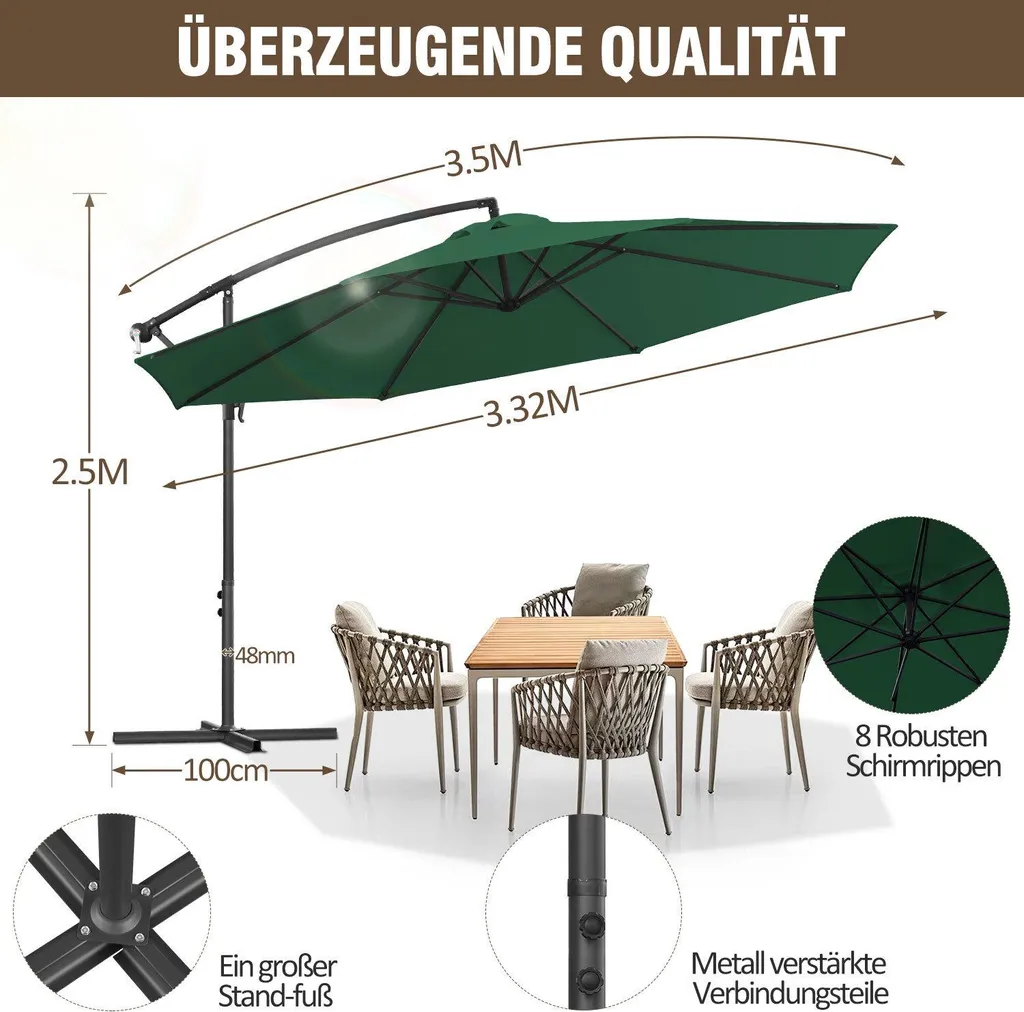 Ombrellone da Esterno Izrielar 350cm Verde - Design e Protezione UV - 2