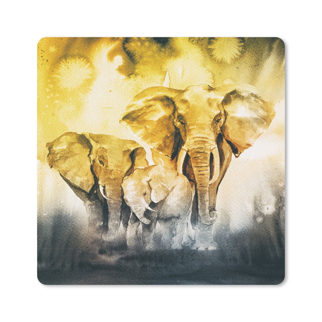 MuchoWow Mauspad Mousepad Elefant - Familie - Aquarell 20x20 cm - Mousepads - Maus Mat - Pad - Mausunterlage - Desk Mat - Bureauartikeln