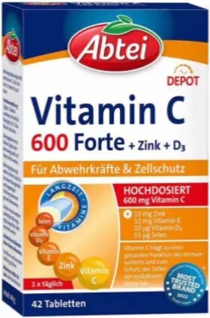 Abtei Vitamine C 600 Forte Comprimés Dioxyde de Titane Image du produit 