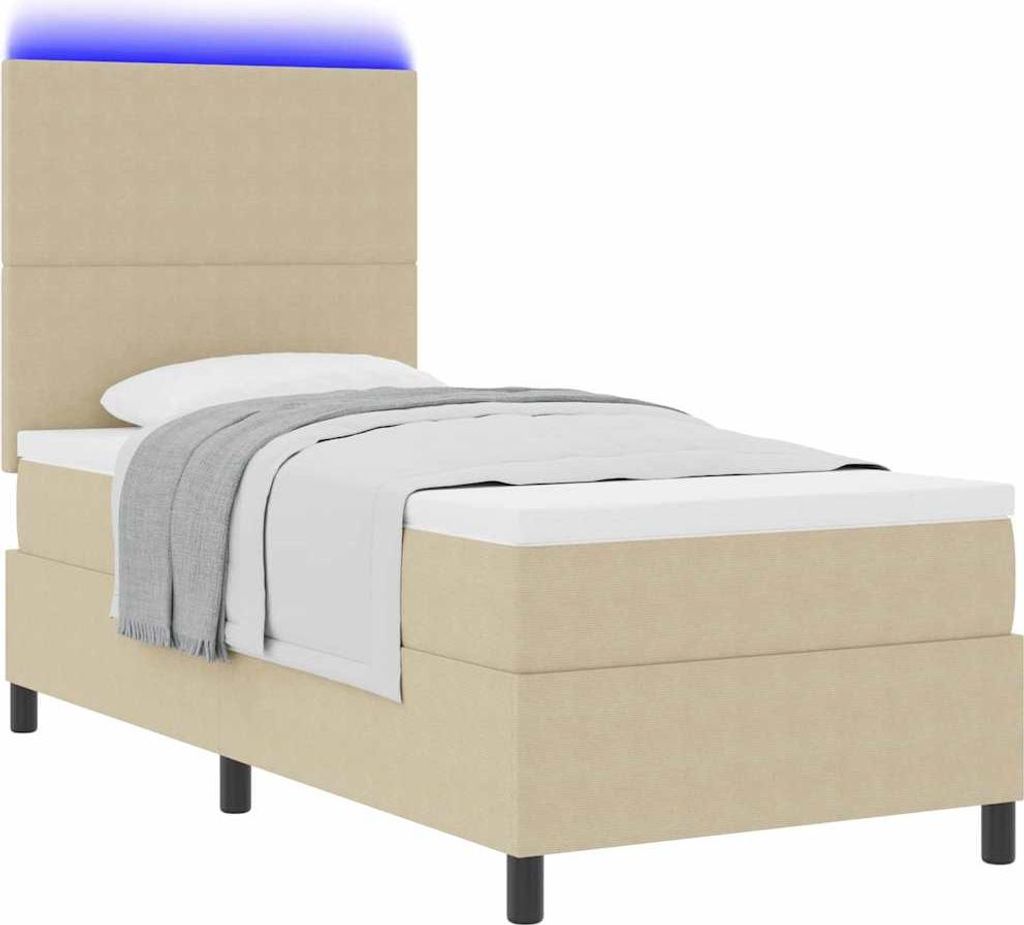 LED Boxspringbett Hellgrau und Weiß 100 x 200 cm Cordstoff