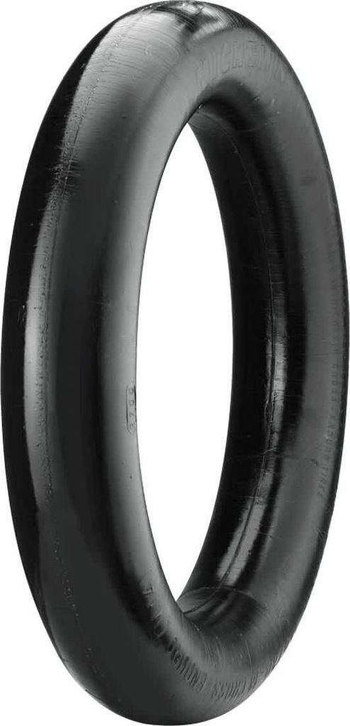 A black tire inner tube is shown against a white background.