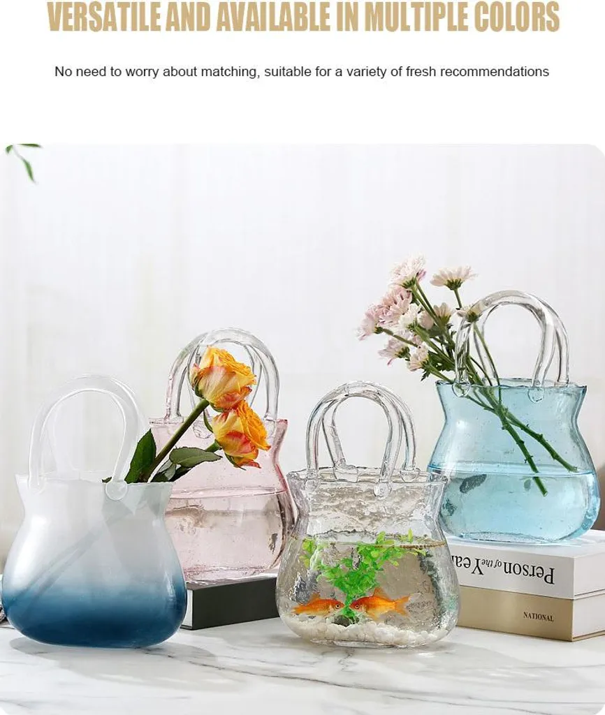 Vase sac à main rose en verre pour composition florale et centre table - 5