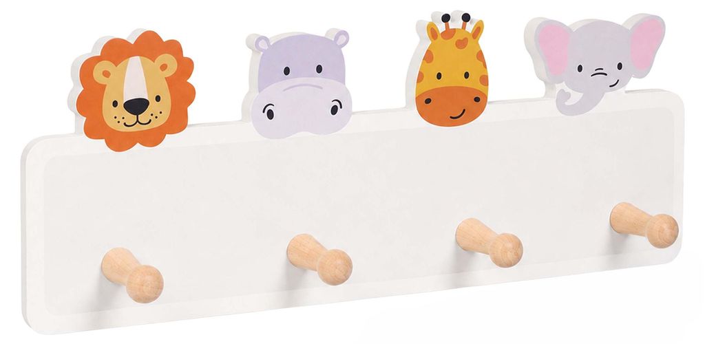 Relaxdays Kindergarderobe, 4 Haken, Design C, Wandmontage, Produktbild  KI-generiertes Bild