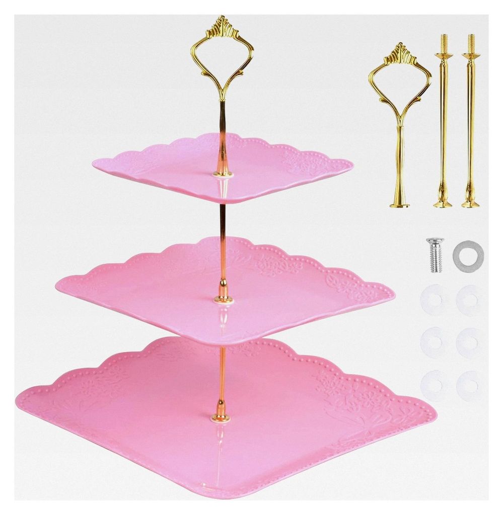 Tortenständer, 3-stöckige Etagere für Cupcakes, Muffins, Donuts und Kuchen aus Kunststoff für Hochzeiten, Partys, Geburtstage und Babypartys