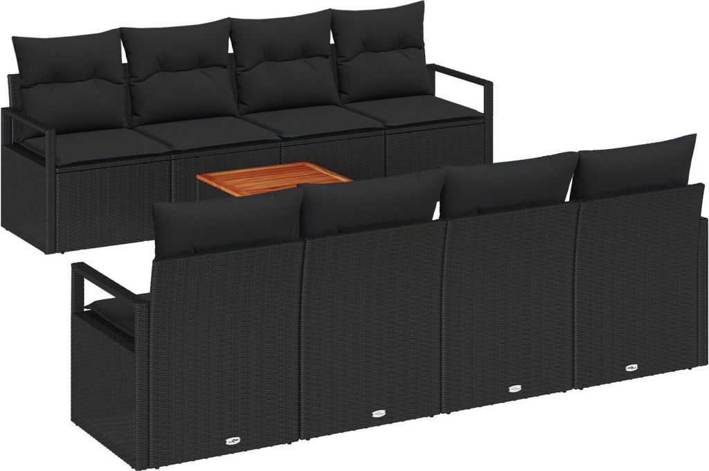 Möbel 9-teilige Garten Sofa Set mit Kissen Schwarz Poly Rattan Akazie, 2-Sitzer Garten Sofa mit Kissen Schwarz Poly Rattan - Gartensofas 3347681