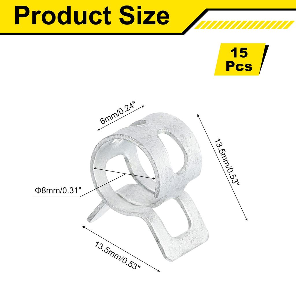15 Stk. Schlauchschellen, 8mm ID Benzinschlauch Schellen, Kraftstoffleitung Rohrschellen, Wasserleitung Luftschlauch Schlauchschelle Fastener, Silber