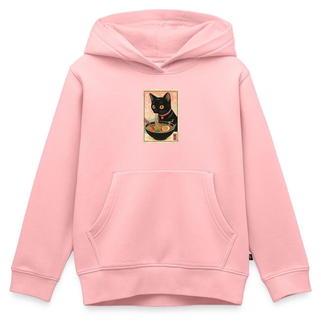 Spreadshirt Ramen Katze | Schwarze Katze Mit Nudelsuppe Kinder Premium Hoodie, 146/152 (10 Jahre), Rosa