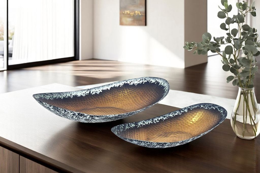 riess-ambiente 2er Set Deko Schalen ORIENT 45cm gold Hammerschlag Design mit Patina
