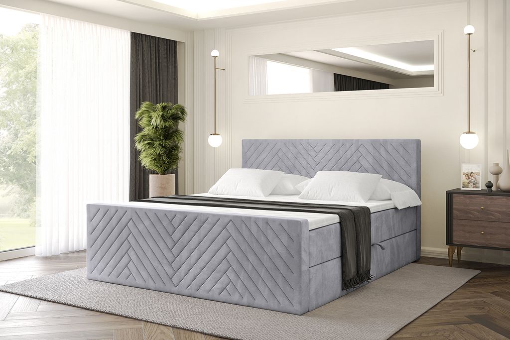 ALTDECOR Boxspringbett mit Matratze und Lattenrost, Topper, Polsterbett mit Bettkasten, Bett mit Stauraum H4-Matratze, Doppelbett, Boxbett - VEXA-Z...
