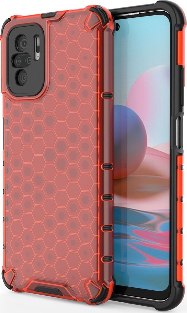 Mobigear Honeycomb Xiaomi Redmi Note 10 4G Hülle Hardcase Backcover Stoßfest - Rot