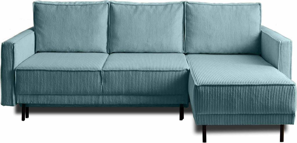 Lisa Design Charlie, Ecksofa beidseitig montierbar, 4-Sitzer, mit Schlaffunktion und Bettkasten, aus Cord , Blau