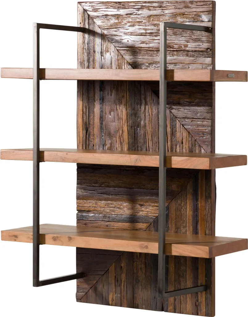 Bibliothèque murale industrielle en bois massif recyclé LYON 90x120 cm