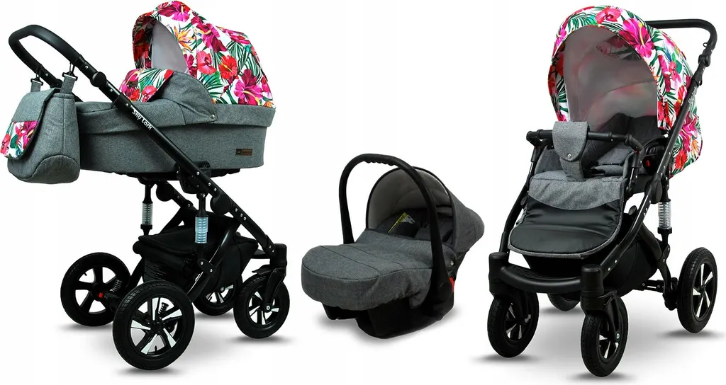 BabyLux Sky Lark Set 3-en-1 Grey Flex Hiscus Poussette Combinée Trio