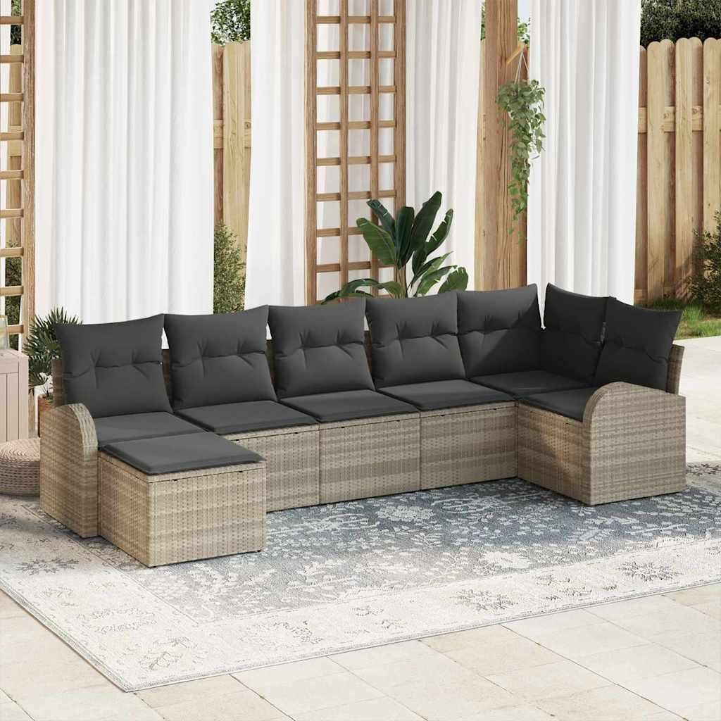 Maison Exclusive - Gartensofa-set mit Kissen 7 pcs Hellgrau Poly Rattan