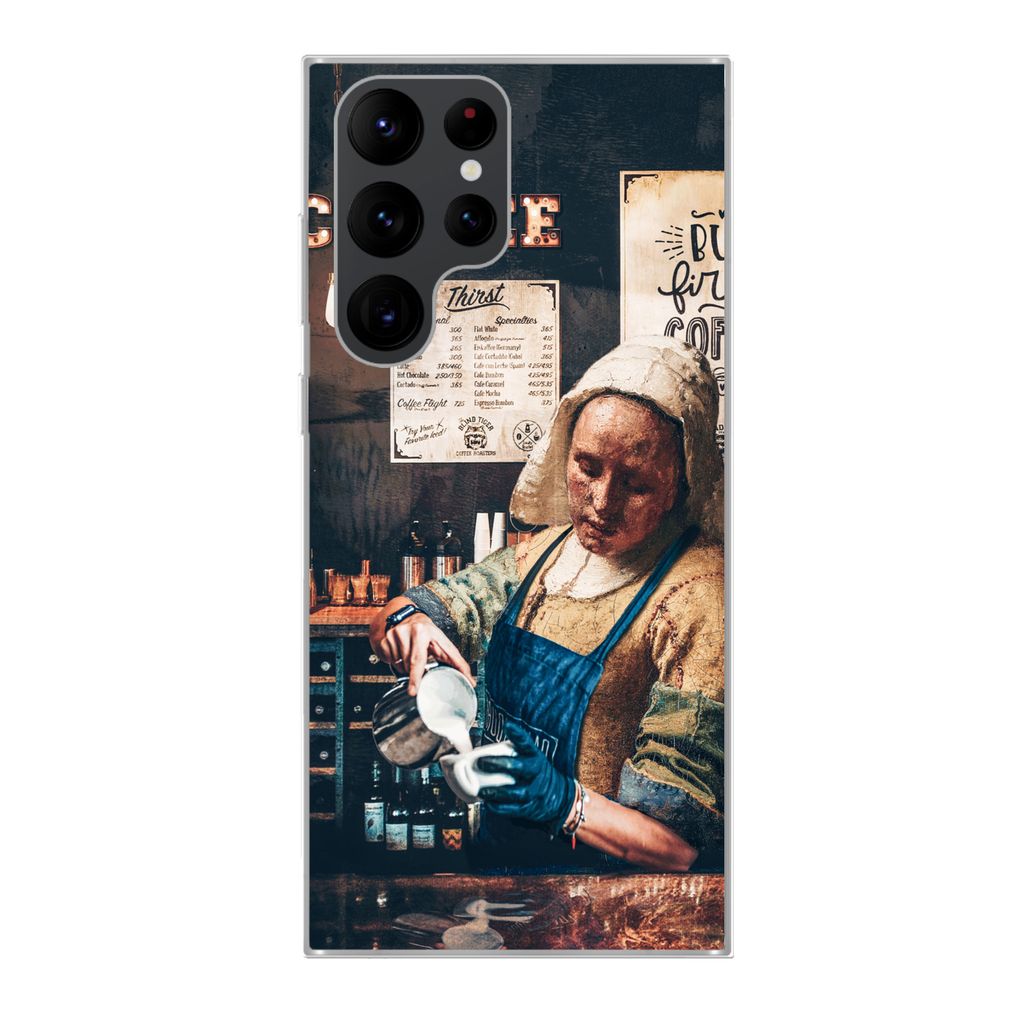 MuchoWow Handyhülle Schutzhülle Hülle für Samsung Galaxy S22 Ultra Milchmädchen - Barista - Kaffee - Cappuccino Silikon Softcase Handy Hüll...