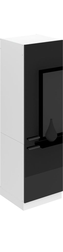 Belini Kühlschrank Schrank Hochschrank Küche SSL. 60 cm Breite und 204 cm Höhe. Einbauschrank für Kühlschrank mit 2 Türen, Schwarz Hochglanz