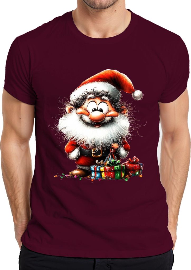 Weihnachtsmann Bart Geschenk Cartoon lustig Weihnachten niedlich Herren T-Shirt, Burgundy, L