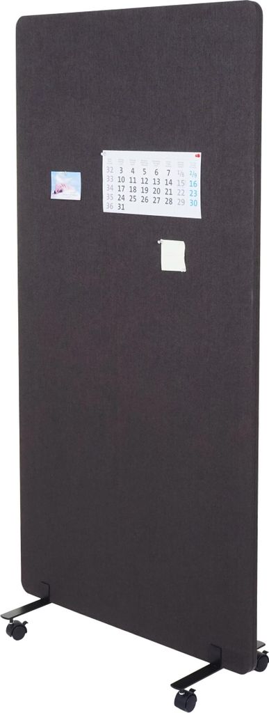 Akustik-Trennwand HWC-G77, Büro-Sichtschutz Raumteiler Pinnwand, doppelwandig rollbar Stoff/Textil 167x80cm braun-grau