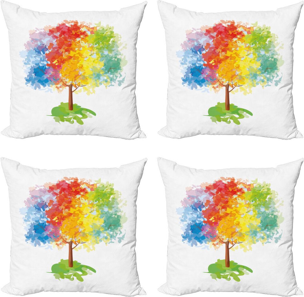 ABAKUHAUS Regenbogen Kissenbezug Set (4 Stück), Abstrakte Baum Natur, Moderner Doppelseitiger Digitaldruck, 60 cm x 60 cm, Mehrfarbig