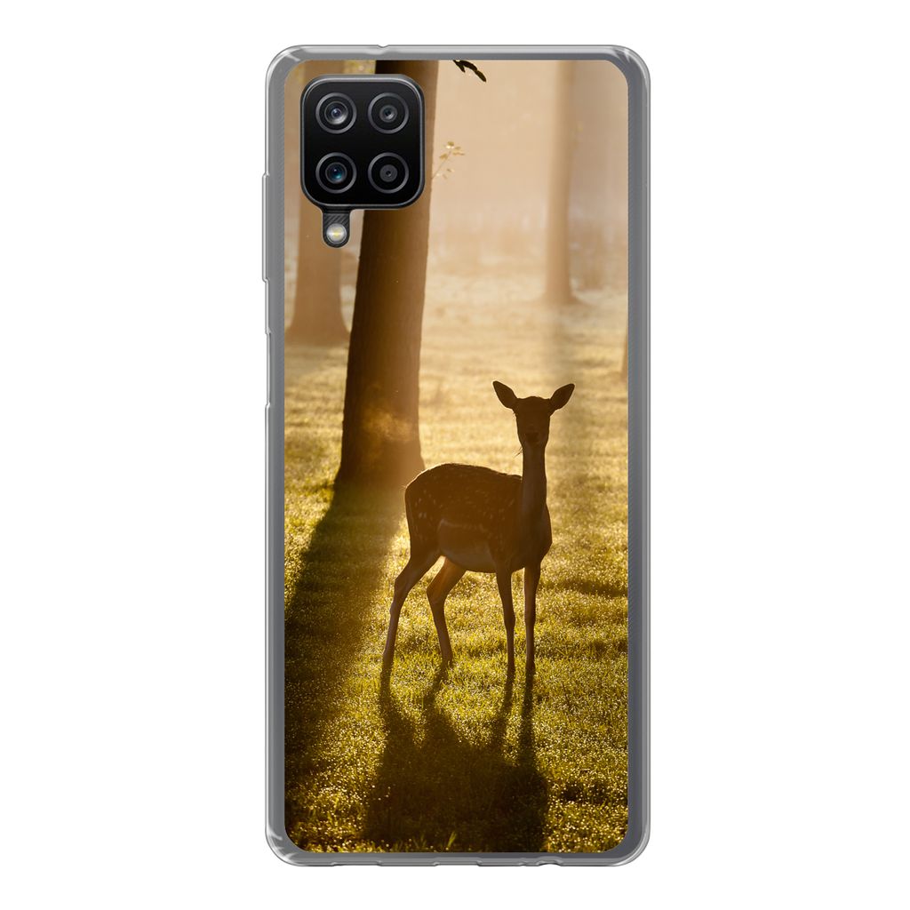 MuchoWow Handyhülle Schutzhülle Hülle für Samsung Galaxy A12 Hirsche - Sonne - Bäume Silikon Softcase Handy Hülle - Bild