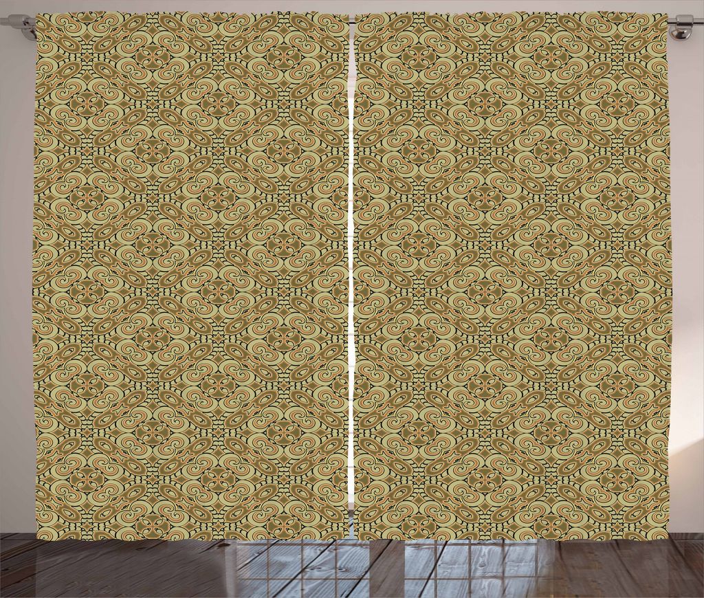 ABAKUHAUS traditionell Rustikaler Gardine, grüne Verzierung, Schlafzimmer Kräuselband Vorhang mit Schlaufen und Haken, 280 x 245 cm, Dunkelgrün ...
