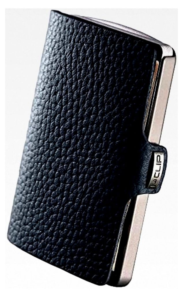 Titan Premium Herren Geldbörse - Slim Wallet mit Geldklammer - Mini-Portemonnaie für 10 Karten - Ultraleicht - Blaues Echtleder - Satinierter Rahmen