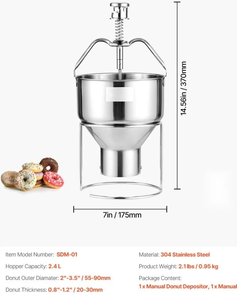 Machine à beignets manuelle inox 2,4L - Distributeur de pâte avec support - 7