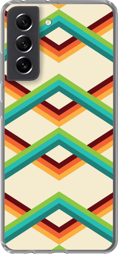 MuchoWow Handyhülle Schutzhülle Hülle für Telefoonhoesje Samsung Galaxy S21 FE Retro - Streifen - Design - Siebziger Jahre Silikon Softcase H...