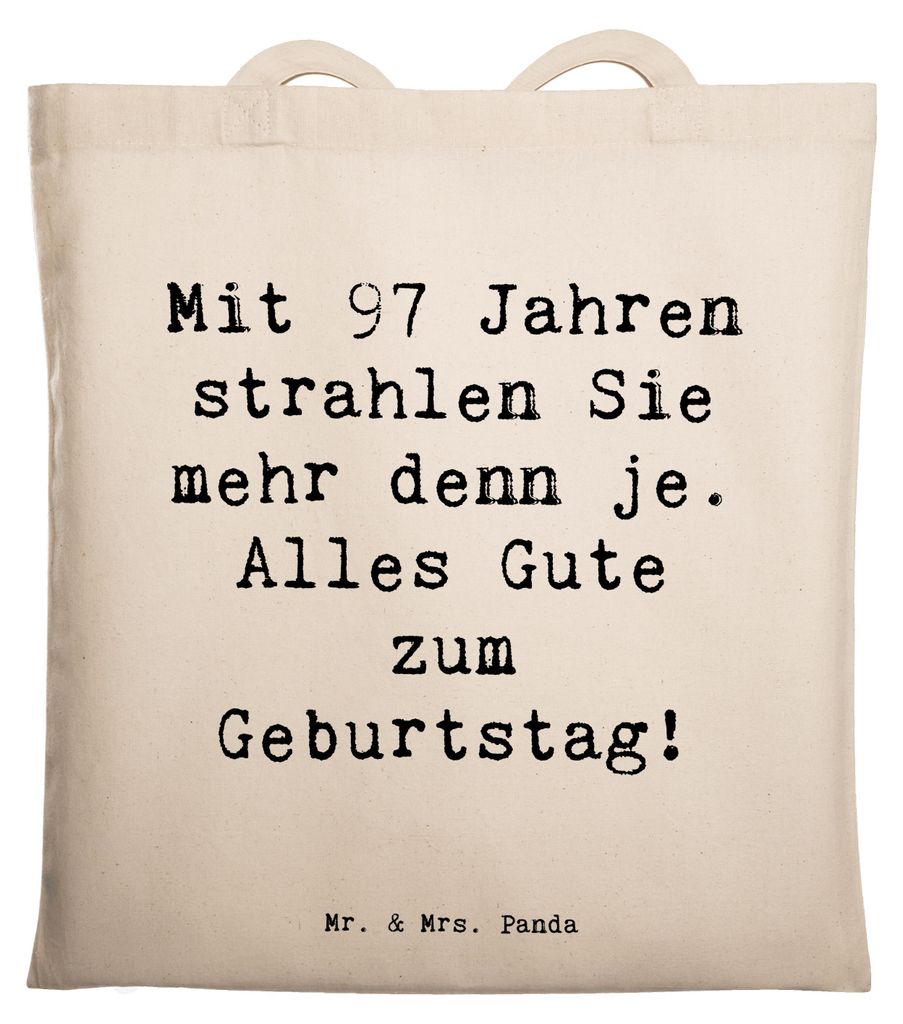 Mr. & Mrs. Panda Shopping Tasche Spruch 97. Geburtstag Strahlen - Transparent - Geschenk, Alter, Wertschätzung und Liebe, Familienmitglied, festiv...