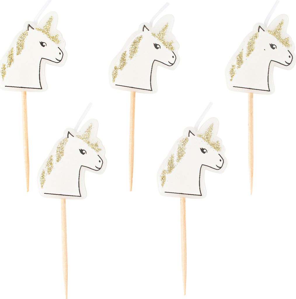 Einhorn-Kerze Geburtstagskerze 5 Stück weiss Glitzer 4,5 x 3 cm - Einheitsgröße