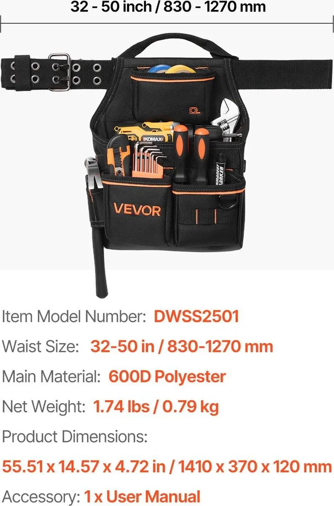 Pochette à outils avec ceinture 14 poches réglable pour électricien