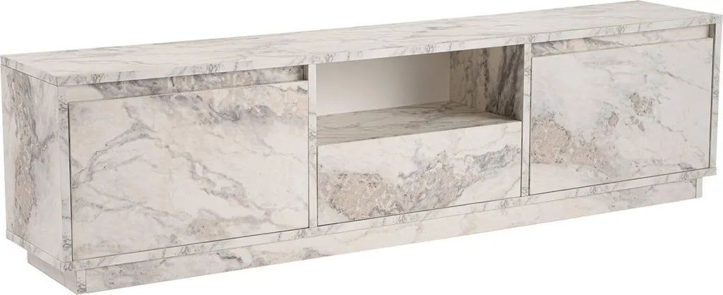 Banc TV Effet Marbre Blanc Morrigan 160 cm, Support Médias avec Étagère
