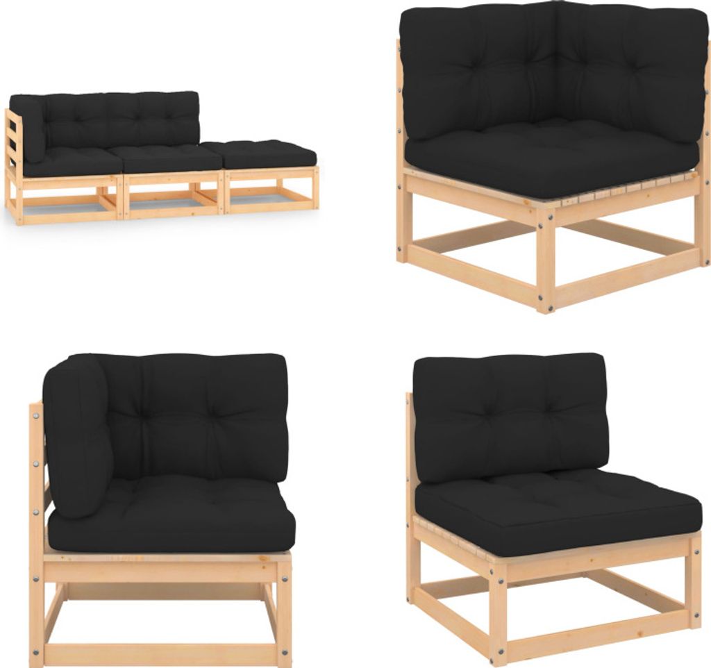vidaXL 3 tlg. Garten Lounge Set mit Kissen Massivholz Kiefer - Gartenmöbel Set - Gartenmöbel Sets - Gartengarnitur - Gartengarnituren