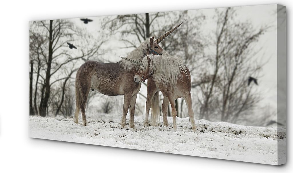Leinwandbild 120x60 Wandkunst Winterwald Einhörner