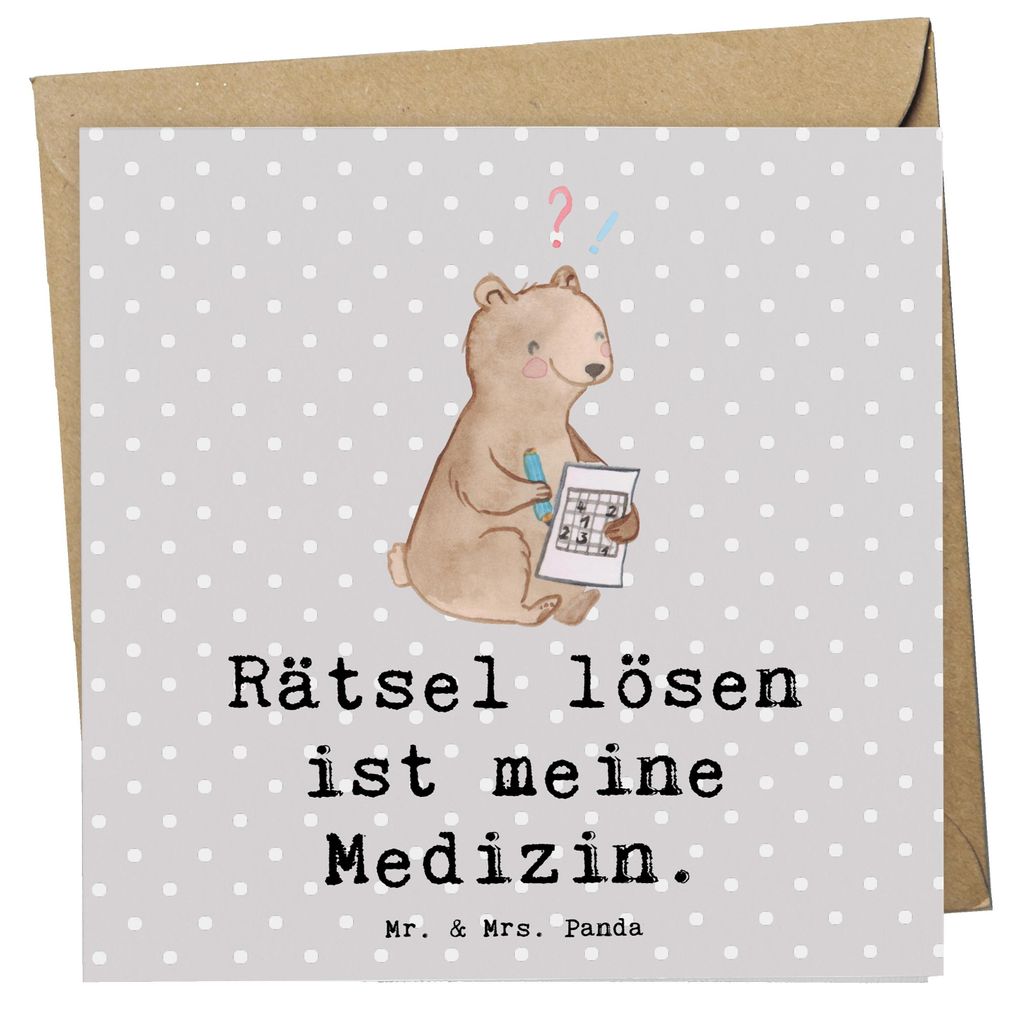 Mr. & Mrs. Panda Grußkarte Bär Rätsel lösen - Grau Pastell - Geschenk, anlasskarte, Gedächtnissport, Kreuzworträtsel, Knobeln, Klappkarte, fa...