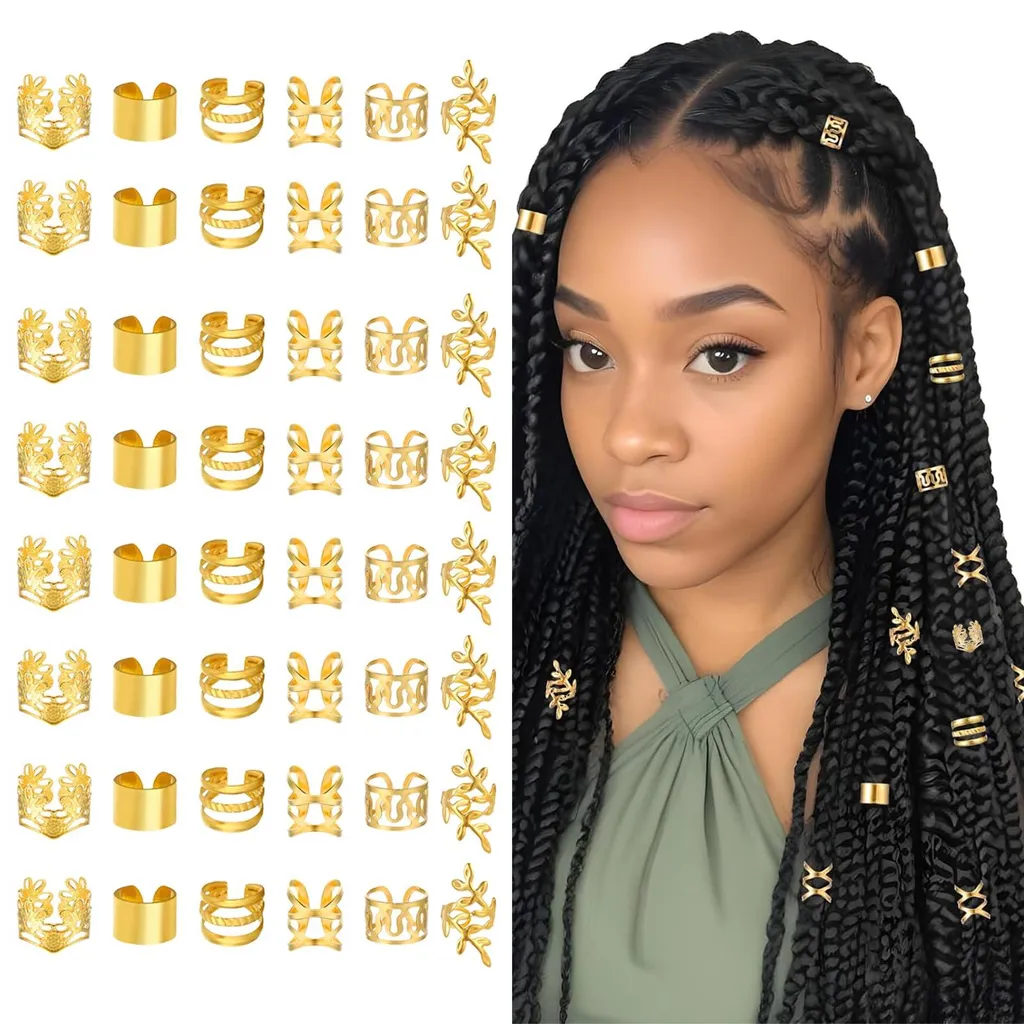Accessoires de coiffure dorés pour dreadlocks et nattes : pack 48 pièces
