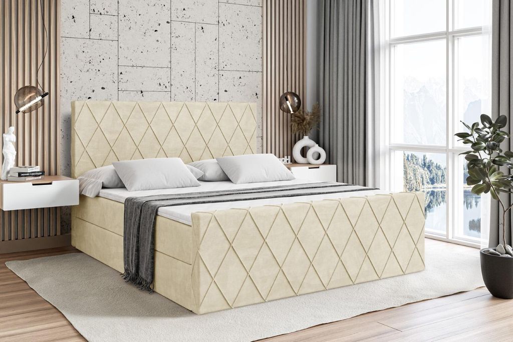 ALTDECOR Boxspringbett mit Matratze und Lattenrost - LEPARO -Z - 120x200 cm - Beige Monolith - Boxbett, Fußteil, Topper, Polsterbett mit Bettkaste...