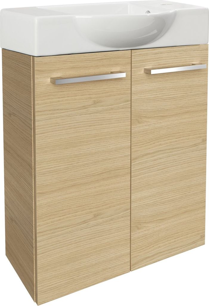 Fackelmann SBC B. STYLE Gäste WC Set 2-teilig 55 cm, Braun hell, 2 Türen, Keramik Hahnloch links