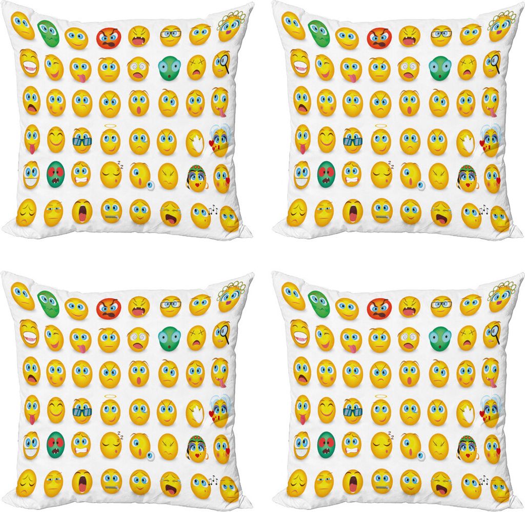 ABAKUHAUS emoticon Kissenbezug Set (4 Stück), Paar Monster Face Moods, Moderner Doppelseitiger Digitaldruck, 45 cm x 45 cm, Mehrfarbig