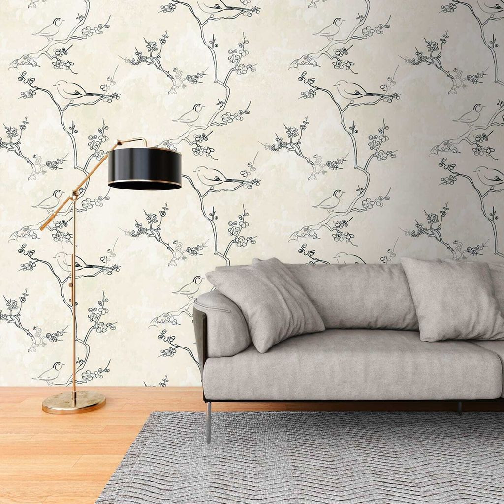 Profhome 398841-GU Fototapete Vogelmuster matt creme schwarz 1,59 m x 2,8 m