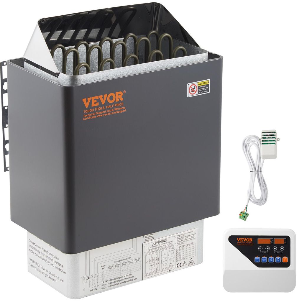 VEVOR Saunaofen 9 KW Sauna Elektroherd 380 V - 415 V Elektrischer Saunaofen 2 Modi (Temperatur, Zeit) mit Externem Steuergerät und 3M-Temperaturse...