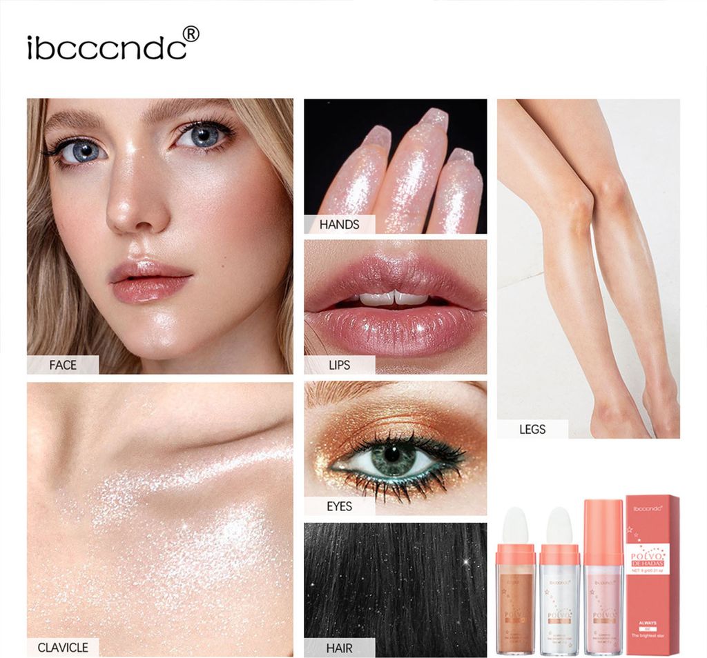 3 x Highlighter puder, Glitter Highlighter, Shimmer, Produktbild 4