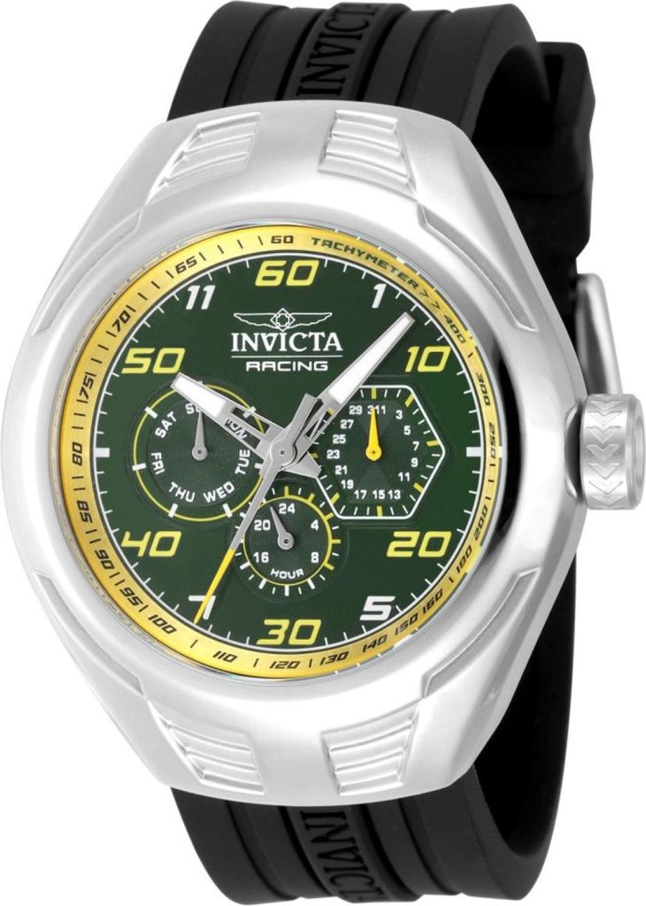 Invicta Racing 47728 Herren Uhr - Quartz Bewegung - Edelstahl mit Grünem Zifferblatt - 46 mm