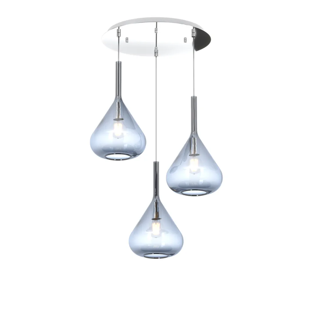 Suspension Kona 3 feux bleu d42 E27 pour plafond haut réglable
