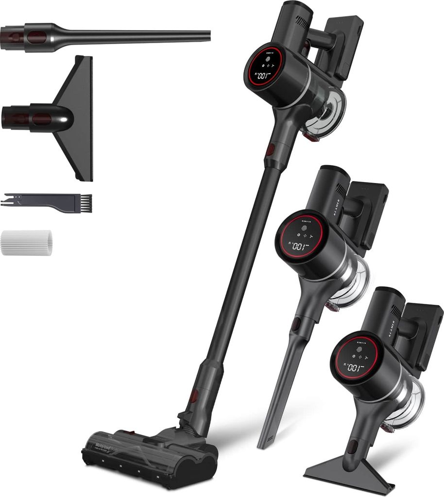 KLAMER Akkustaubsauger, 500 Watt Kabelloser Staubsauger, Flexibler Akku Handstaubsauger mit verschiedenen Aufsätzen, Flex Staubsauger mit LED Licht