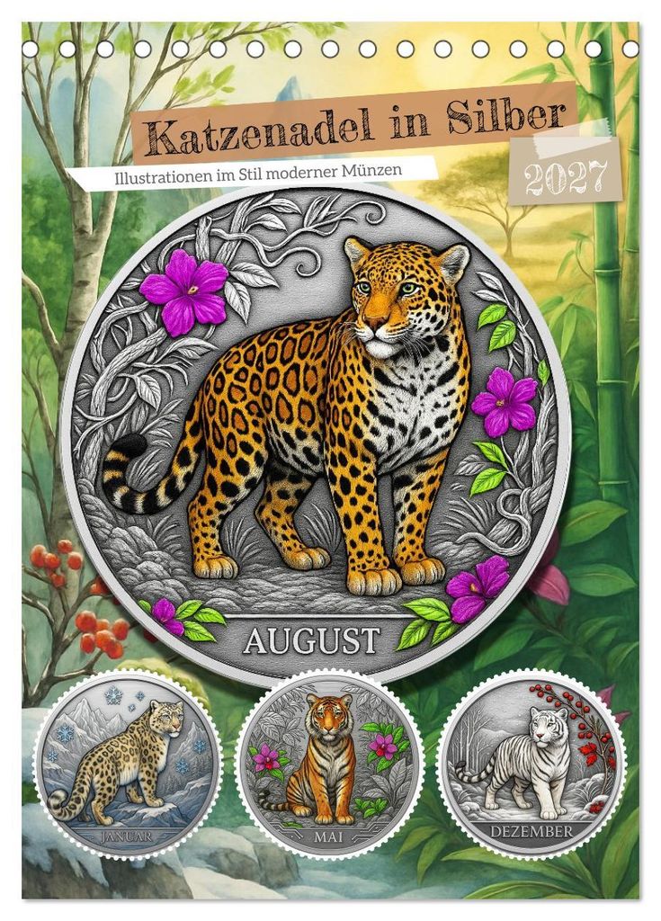 Katzenadel in Silber (Tischkalender 2027 DIN A5 hoch), CALVENDO Monatskalender